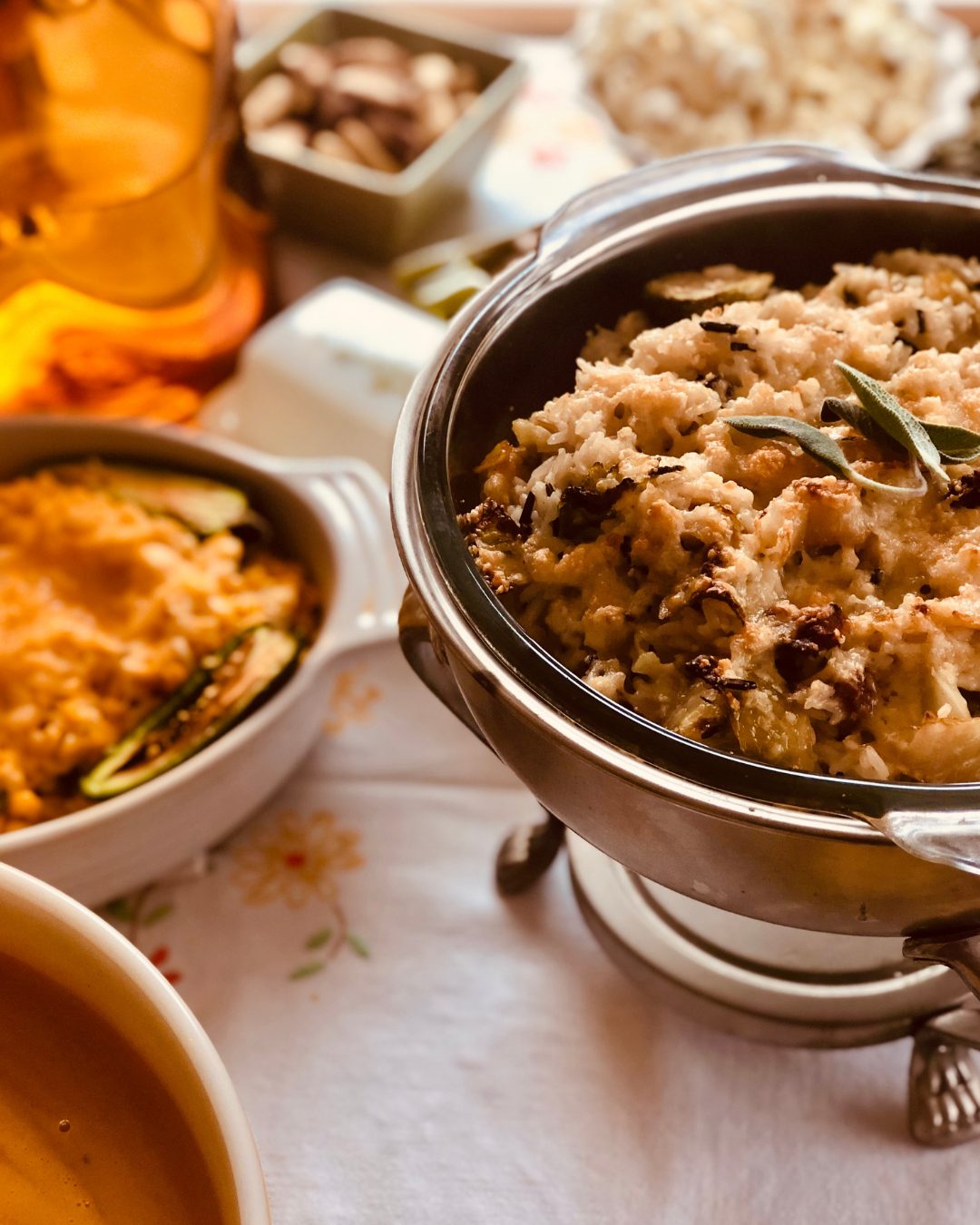 Wild rice bake in a silver chafing dish